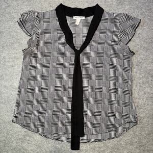 Miley + Molly Women's Sleeveless Blouse L Black White Patterned